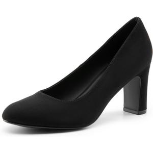 DREAM PAIRS Women's Block Heels Closed Toe High Chunky Rounded Toe Pumps Comfortable Slip On Work Shoes (9)
