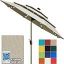 EliteShade USA 10-Year-Non-Fading 10Ft 3 Layers Market Umbrella with 80 LED Lights Patio Umbrella Outdoor Table Umbrella with Ventilation(Antique Beige)