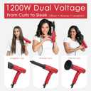 TOME Dual Voltage Travel Hair Dryer, Foldable Blow Dryer, DC Motor, 1200W Fast Drying, Cool Shot, 3 Heat 3 Speed, Nozzle, Diffuser, Air-Powered Wrap Wands, 120–240V Universal Adapter Red