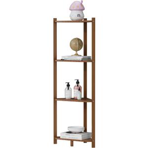 Wisuce Corner Shelf, 100% Real Bamboo Shower Corner Shelves Free Standing Shelf Storage Organizer for Bathroom Living Room Kitchen (Brown, 4 Tier)