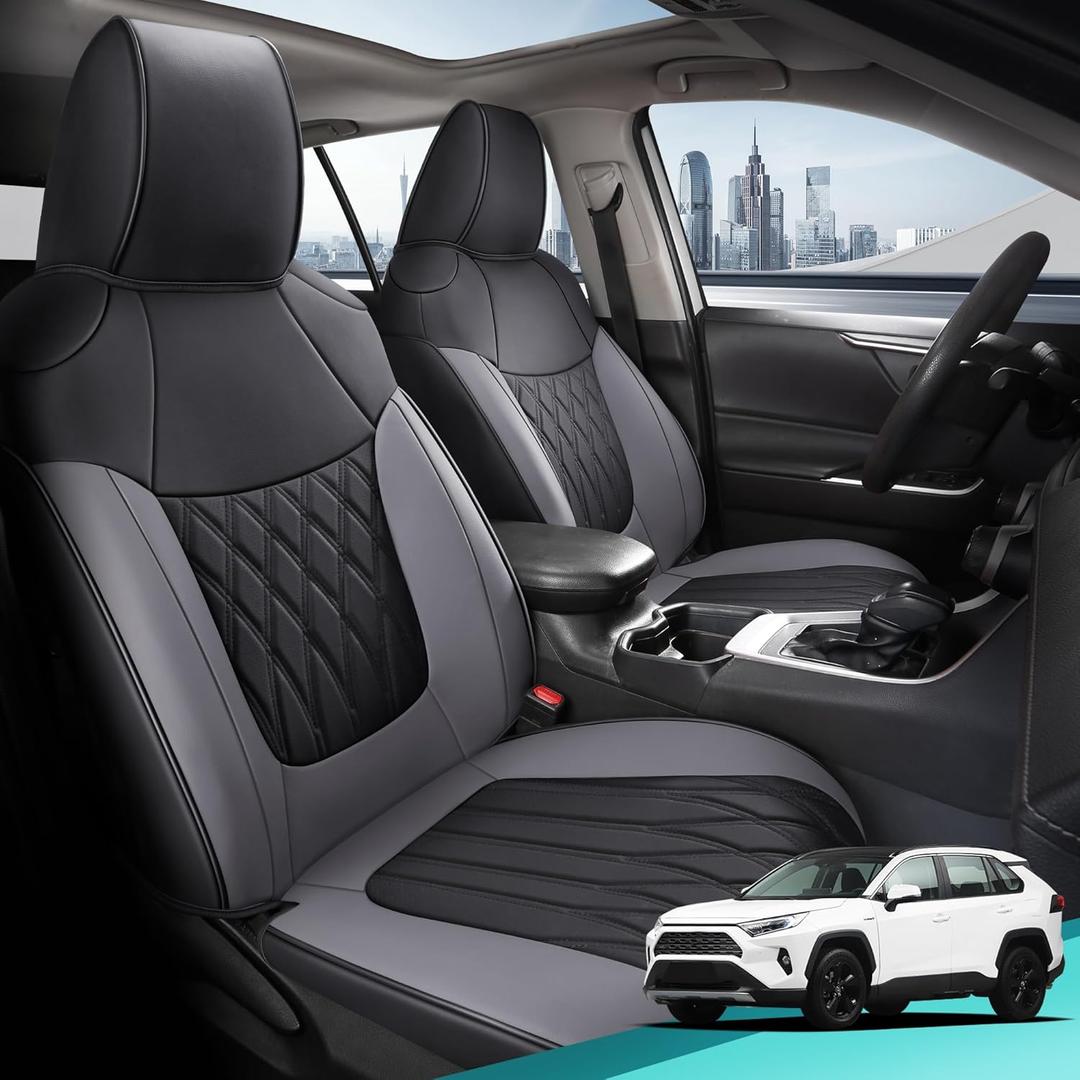 RAV4 Seat Covers - Custom Fit Seat Covers for Toyota RAV4 2019-2025 LE XLE Limited XLE Premium Gas - Leather RAV 4 Seat Cover Full Set Waterproof Breathable Comfortable Easy - Black and Gray