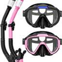Snorkel Set Adults Snorkeling Gear Anti-Fog Panoramic View Swim Mask Dry Top Snorkel Kit with Carry Bag for Snorkeling Scuba Diving Swimming Travel (Z-Black/ Pink Black)