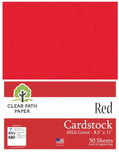 Clear Path Paper - Red Cardstock - 8.5 x 11 inch - 65Lb Cover - 50 Sheets