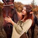 Jadive 5 Pcs Women Elf Renaissance Medieval Dress Traditional Irish Fairy Viking Costume Elf Ear for Halloween Cosplay (X-Small, Brown, Khaki)