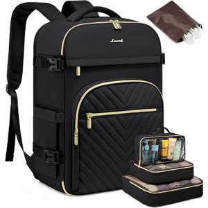 LOVEVOOK Large Travel Backpack for Women, 50L Carry on Backpack for Airplanes, TSA Personal Item Travel Bag for Women fits 18" Laptop, Waterproof Carry on Bags with 4 Packing Cubes, Black