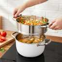 2 Tier Steamer Pot with Lid, 4 Quart Stainless Steel Food Steamer for Cooking, Multipurpose for Vegetable, Dumpling, Sauce, Pasta