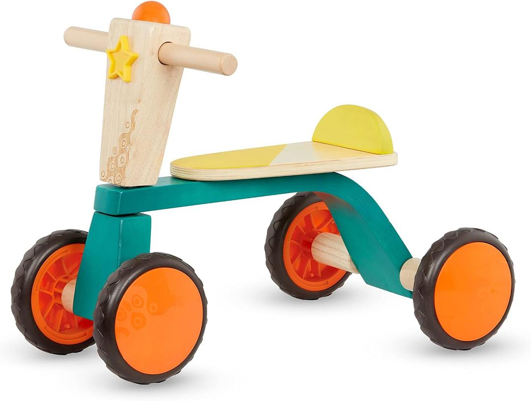 B. toys Smooth Rider Ride On Wooden Toddler Bike Balance Toys for Toddlers Push & Ride Bike Four Wheels 18+ Months, Large, Multicolor