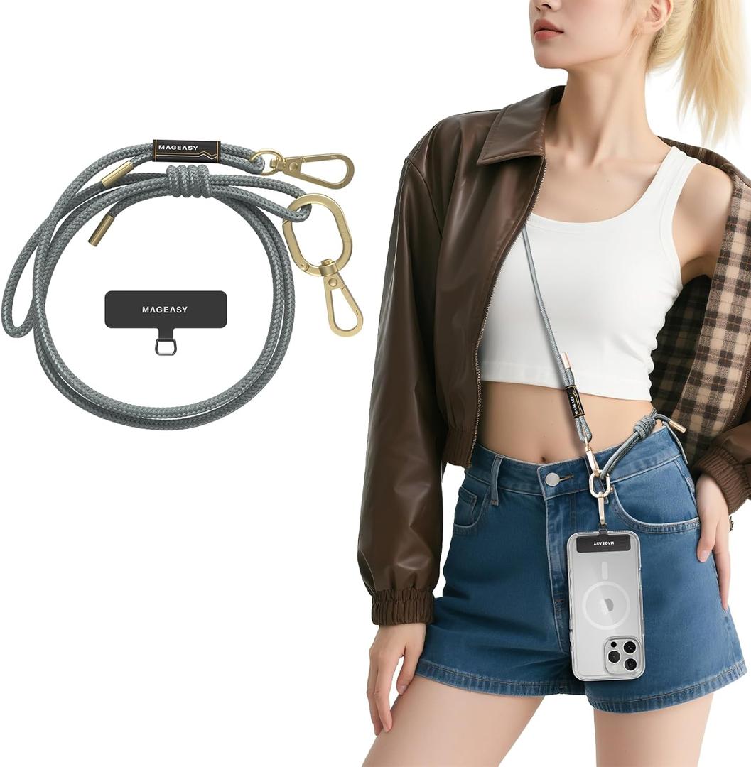MAGEASY Universal Cell Phone Lanyard - Anti-Theft Rope Crossbody Phone Strap for iPhone 17 Pro Max & Most Smartphones, for Men & Women | 6mm Misty Blue