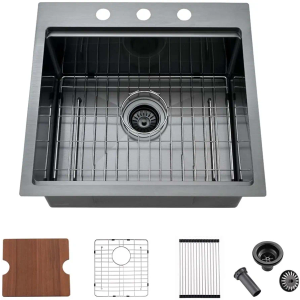 18 inch Drop in Bar Sink Workstation with 3 holes, Wesliv 18"x18" Drop in Utility Sink 16 Gauge Stainless Steel Wet Kitchen Bar Sinks Single Bowl with Cutting Board