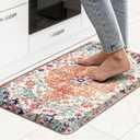 MAYHMYO Boho Kitchen Mat Anti Fatigue Ethnic Kitchen Cushioned Floor Mat Orange Blue Kitchen Rugs Non Slip Cool Rugs for Kitchen Floor Office (28"L x 17.3"W x 0.5"Th)