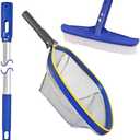 Poolvio Swimming Pool Cleaning Kit, 14'' Brush Head & 50'' Telescopic Aluminum Pole with Fine Mesh Skimmer Net - Perfect for Above Ground Pools, Spas, Hot Tub Fountains Blue (PK0140) Missing Pieces