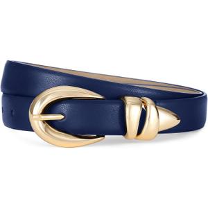 Fashion Waist Belt with Gold Buckle Women's Belts for Jeans Stylish Leather Belts for Women (Blue, S)