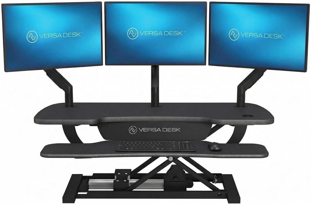 VERSADESK PowerPro 40 x 24 Standing Desk Converter | 40 inch Electric Height Adjustable Sit to Stand Desk Riser w/ Keyboard Tray & USB Hub - Ergonomic Workstation for Home & Office, Black