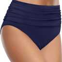 Tempt Me Women's High Waisted Bikini Bottom Tummy Control Ruched Bathing Suit Swim Bottom (Blue, M)