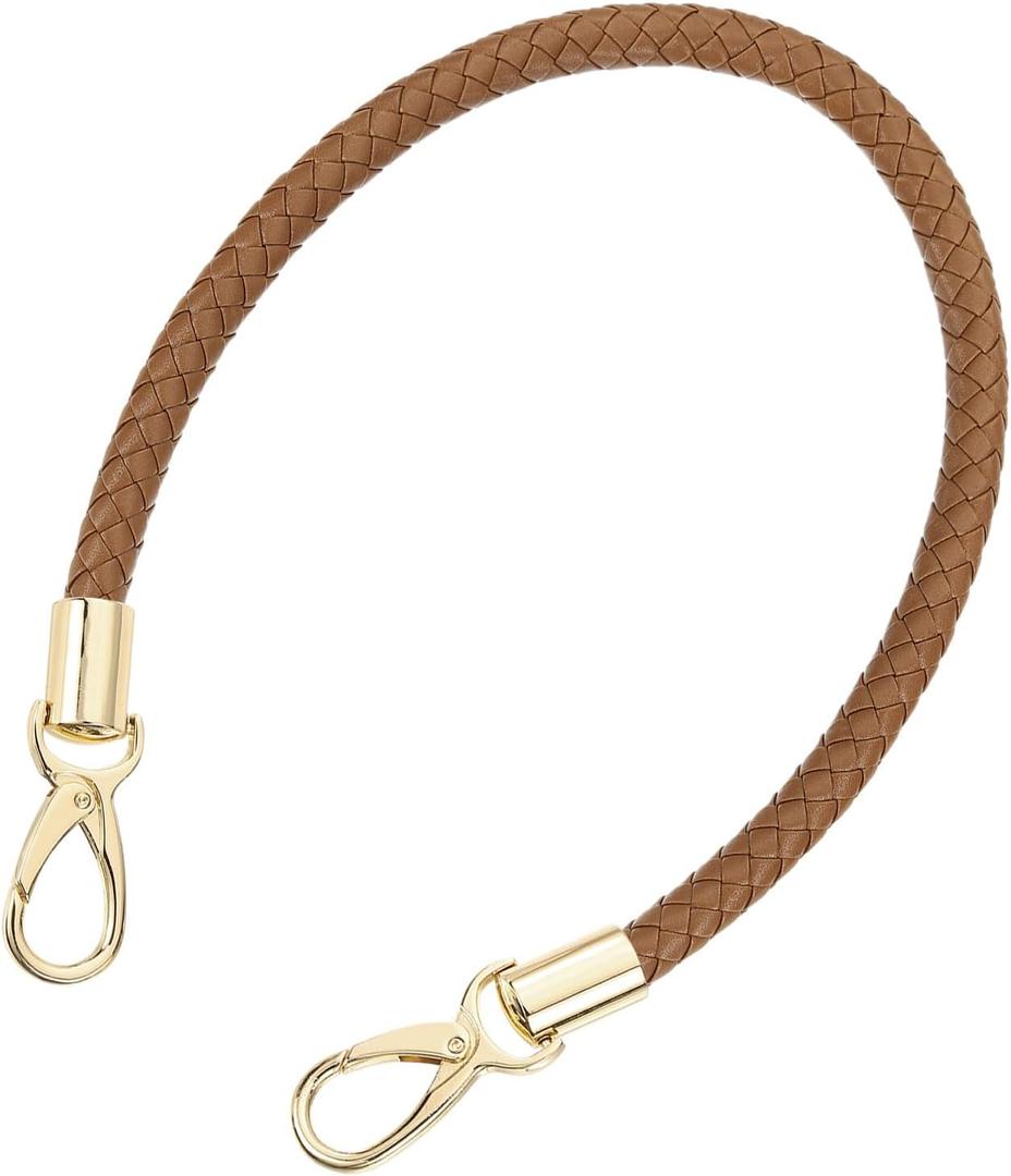 uxcell Leather Purse Strap, 1Pc 50cm/19.69" Short Leather PU Braided Purse Replacement Handle with Metal Buckles for Underarm Bags, Handbags (Coffee Strap + Gold Clasp)