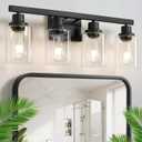 4-Light Bathroom Vanity Light, Modern Matte Black Wall Sconce Lighting with Clear Glass Shade, Bathroom Lighting Fixtures Over Mirror,Vintage Wall Mounted Lamps for Mirror Bedroom,Living Room
