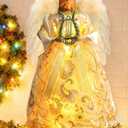 Angel Tree Topper with Lights, 12'' Christmas Tree Topper Angel, Battery Operated Lighted Treetop Ornaments, Elegant Christmas Tree Decorations for Indoor Office Holiday