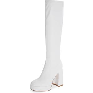 Modatope Platform Knee High Boots for Women Chunky Heel Rounded Toe Womens Knee High Boots Side Zipper Tall Boots (7.5)