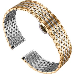 BINLUN Ultra Thin Mesh Stainless Steel Watch Band Light Watch Strap Polished Watch Bracelets Replacement 12mm/14mm/16mm/18mm/20mm/22mm for Men Women with Butterfly Buckle (Silver and Gold)