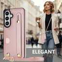 for Samsung Galaxy S26 Case with Card Holder & Wrist Strap, PU Leather Shockproof Crossbody Cover with Adjustable Shoulder Lanyard & Wristband & Kickstand for Galaxy S26 XK-Pink