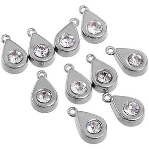 RUBYCA 30PCS Charm Pendant Crystal Drop Tibetan Metal Beads Silver Color Jewelry Making Bracelet DIY