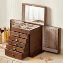 Black Walnut Wooden Jewelry Box for Women with Lock, Mirror, 6 Layer