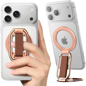 [2025 Newest] SUPERONE for Magsafe Phone Grip for Magnetic Kickstand Compatible with Mag Safe Finger Loop, 4-in-1 Phone Ring Holder Strap for Magnetic iPhone 17/16/15/14/13/12 (Rose)