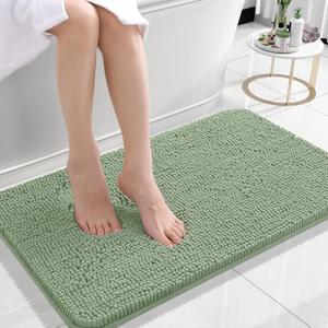 OLANLY Bathroom Rugs 24x16, Extra Soft Absorbent Chenille Bath Rugs, Rubber Backing Quick Dry, Machine Washable Bath Mats for Bathroom Floor, Tub and Shower, Home Decor Accessories, Sage Green
