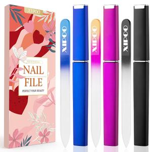 XIPOO Premium Glass Nail Files - 3 Pack with Case, Crystal, Salon Manicure Tool for Natural Nails, Gift for Women and Girls