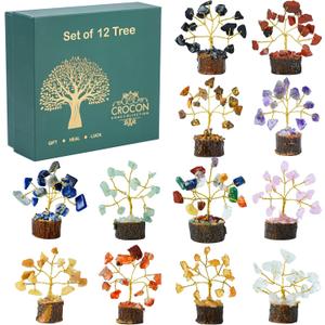 Crocon Crystal Tree Birthday Gifts for Women Set of 12 Mini Tree of Life Chakra Healing Crystals & Stones for Positive Energy Good Luck Home and Office Decor Birthday Gifts for Mom & Dad Housewarming