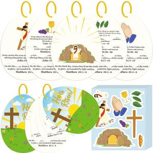 Renbuzhu 27Sets Easter Story Crafts Stickers Play Set Christian Religious Scene Sunday Basket Stuffers Egg-Shaped Storytelling Kit Holy Week Decorations