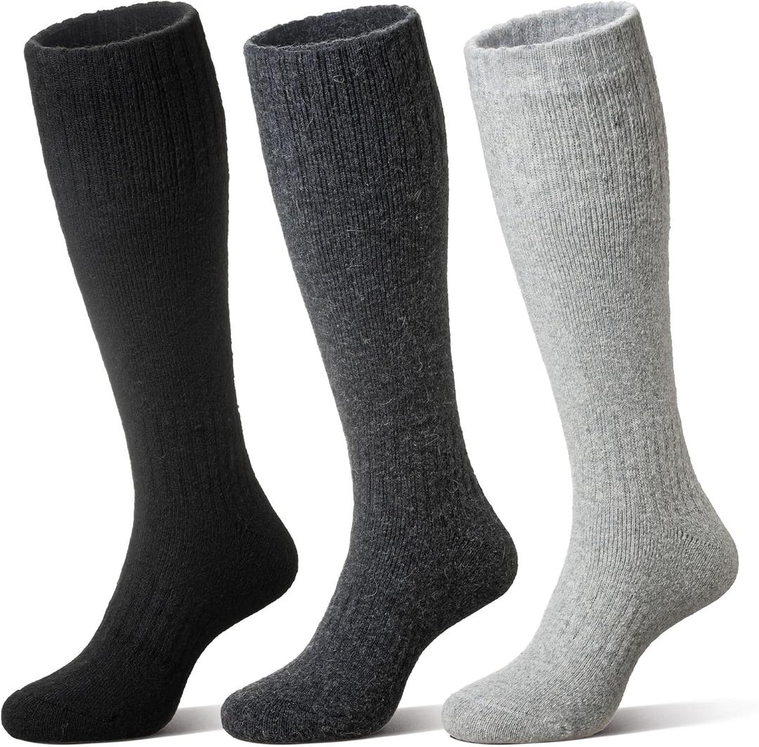 Eocom Unisex Merino Wool Ski Socks Thermal Warm Winter Thick Knee High Long Snowboarding Boot Socks for Women Men 3 Pairs (Medium, Black/Grey)
