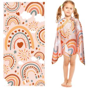 R HORSE Boho Rainbow Beach Towel for Kid, 30 x 60 inch Microfiber Absorbent Beach Pool Towel Quick Dry Sand Free Blanket for Summer Pool Party Supplie Bath Sport Travel Swimming Camping
