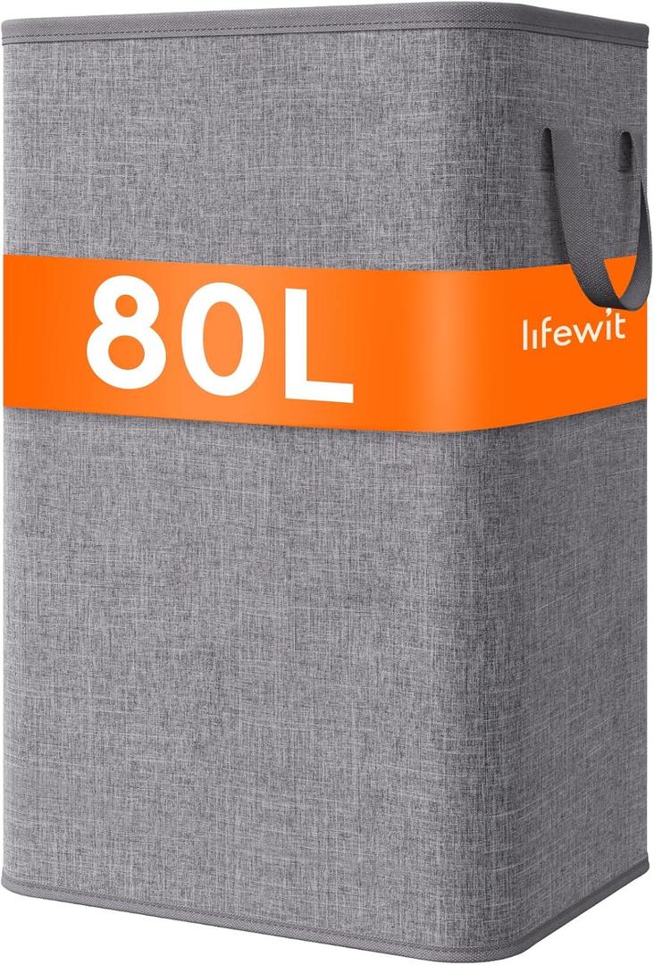 Lifewit 80L Large Tall Laundry Hamper, Collapsible Laundry Basket with Handles, Foldable Clothes Hampers for Laundry, Portable Dirty Clothes Hamper for Dorm College Badrom Bathroom, Light Gray