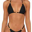 Sexy Bikinis for Women 2 Piece Bikini Spaghetti Strap Swimsuits Solid Color Bathing Swimwear Triangle Bathing Suit (Small, Black)