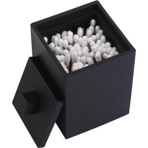 Q-tip Holder Square Cotton Swab Holder with Lid Resin Cotton Ball Canister Jar Cosmetics Makeup Countertop Organizer Containers Canister Apothecary Jar, Matte Black