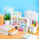 Yaomiao 24 Pcs Christian Coloring Bag Learn Grow Pray Together with Jesus Bag Color Your Own VBS Craft Religious Bible Verse DIY Paper Goodie Gift Catholic Kraft Reusable Tote Bulk for Sunday School