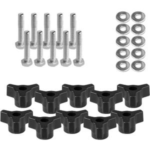 POWERTEC 71068 T Track Knob Kit with 1/4-20 by 1-1/2" Hex Bolts and Washers, Set of 10 T Track Bolts, T Track Accessories for Woodworking Jigs and Fixtures