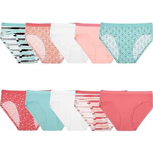 Fruit Of The Loom Girls Cotton Hipster Underwear 10 Pack, 8, Assorted