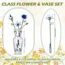 HunnmingRe 5 Pcs Glass Flowers with Vase, May Birth Month Flower Decor, Handmade Blown Glass Birthday Flower Bouquet, Birthday Gifts for Mom Women, Home Office Table Centerpiece Wedding Decor