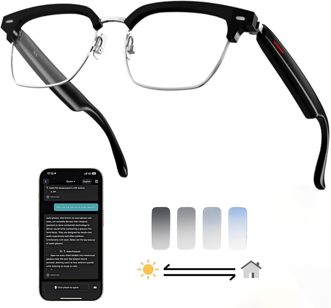 AI Translator Glasses, Smart Wireless Bluetooth Eyewear Supporting 140+ Languages & Accents, Two-Way Instant Translation for Business and International Travel, Built-in Speakers