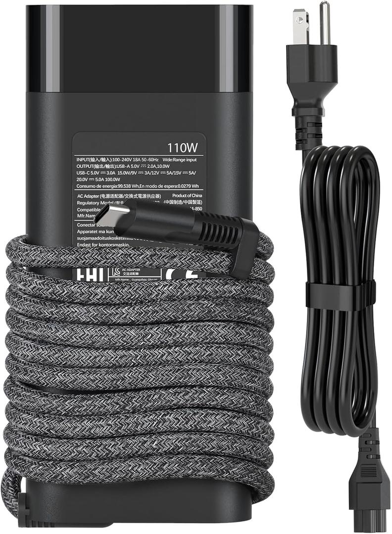 110W USB-C Laptop Charger Compatible with HP ZBook Firefly 16 G9 G10 EliteBook 865 G9 860 G10 Dragonfly Pro Chromebook14 Ceramic White HP Elite Dragonfly G3 Series G3 Notebook PC AC Adapter