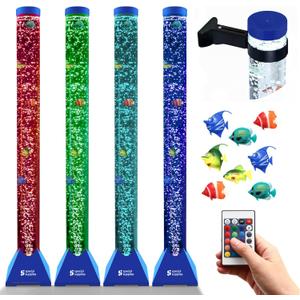 Special Supplies Aquarium Sensory Fish Bubble Light Tube with 16 LED Color Changing Nightlight Effect, Remote Control, and 8 Fishes, Colorful Floor Standing Lamp for Kids and Adults (4 feet)