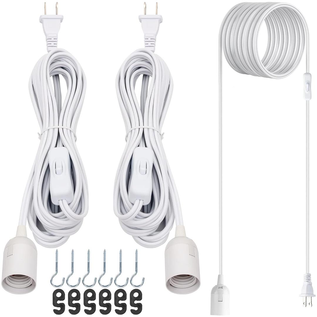 JACKYLED Extension Hanging Lantern Cord Cable 2-Pack 20ft UL 360W with E26 E27 Socket On/Off Button Pendant Lighting