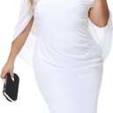 Hanna Nikole Women Plus Size Chiffon Cape Dresses Ruffle Style Midi Bodycon Cocktail Dress, White ,18 W