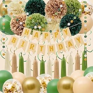 Sage Green Happy Birthday Party Decorations, Happy Birthday Banner, Quality Waterproof Boho Confetti Balloons Curtain Hanging Swirls Ease assembly Decor Green Balloons, Party Decorations