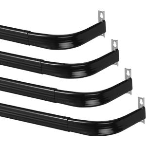 Wesiti 4 Packs Curtain Single Rods Bulk for Windows Adjustable Tension Rod for Door Kitchen Valance Sash Curtains, Bracket and Hardware Included(36-60 Inch,Black)