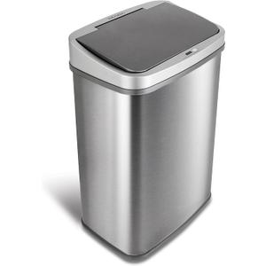 Ninestars DZT-50-28BR Automatic Touchless Motion Sensor Rectangular Trash Can, Black Top, 13 Gal. 49 L., Brush