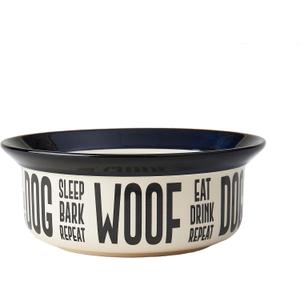 PetRageous 17001 Eat Drink Repeat Two-Tone Stoneware Dishwasher Safe Dog Bowl 4-Cup 8.18-Inch Diameter 3-Inch Tall for Medium and Large Dogs and Cats, Off-White, (Pack of 1)