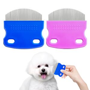 2 Pack Professional Eye Comb For Pets,Stainless Steel Tear Stain Remover,Flea Lice Comb,For Cats & Dogs,Gentle Round-Head Grooming Tool,Precisely Removes Stains, Dirt And Debris From The Eye Area